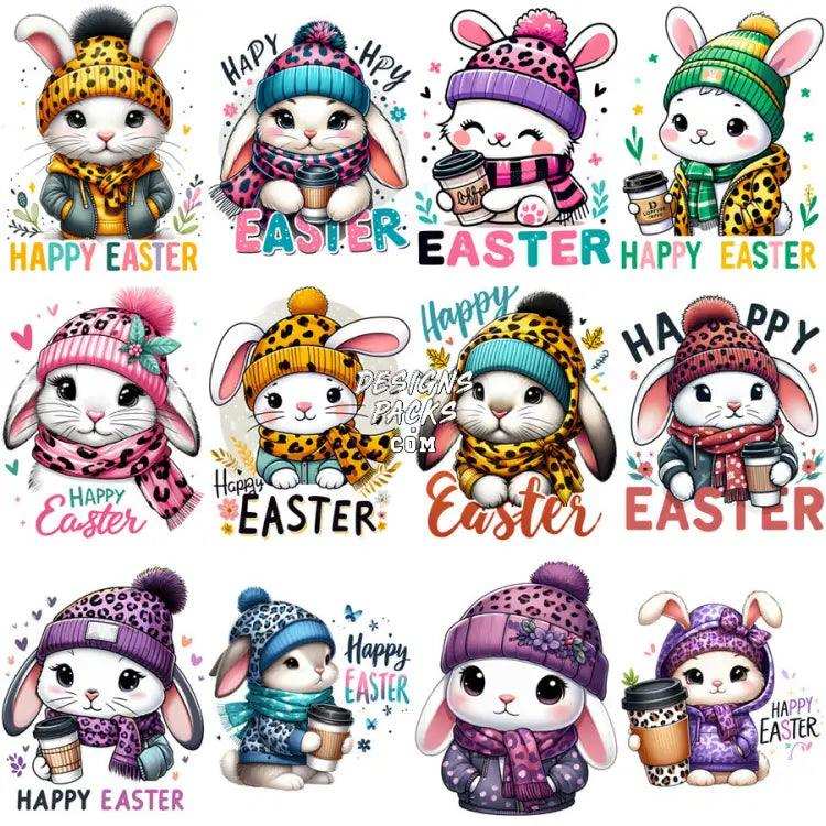 45 Easter Day Cute Bunny With Drink Designs Bundle Png