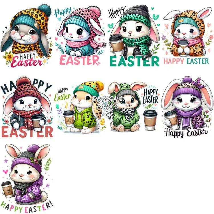 45 Easter Day Cute Bunny With Drink Designs Bundle Png