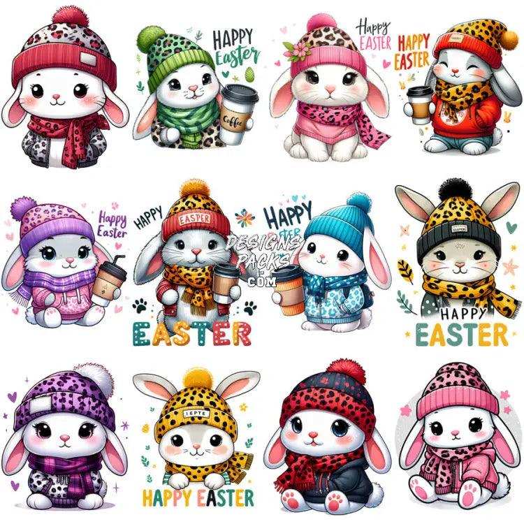 45 Easter Day Cute Bunny With Drink Designs Bundle Png