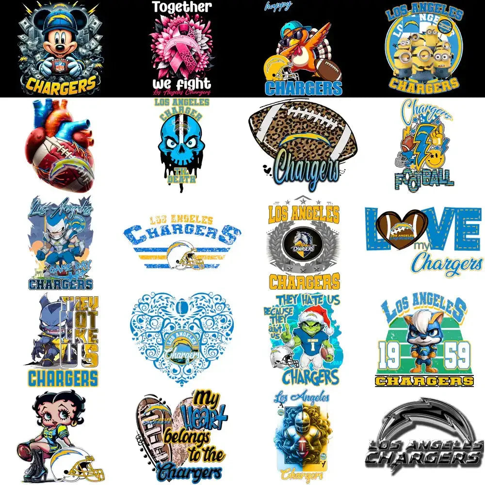 45 Los Angeles Chargers V1 Football Designs Bundle PNG