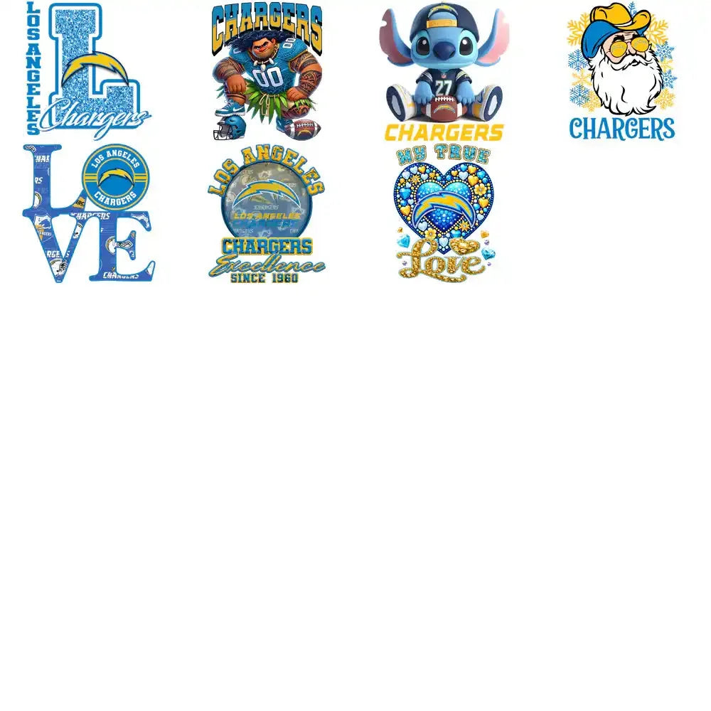 45 Los Angeles Chargers V1 Football Designs Bundle PNG