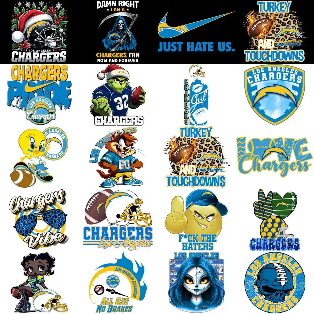 45 Los Angeles Chargers V2 Football Designs Bundle PNG