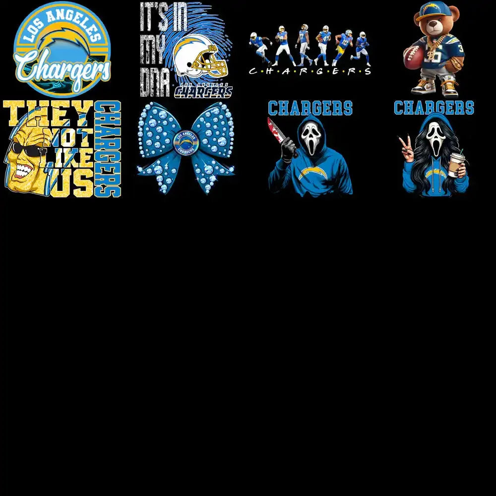45 Los Angeles Chargers V2 Football Designs Bundle PNG