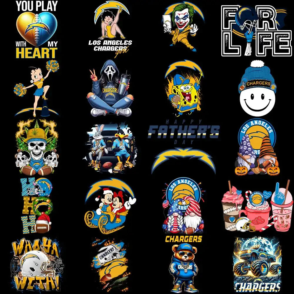 45 Los Angeles Chargers V3 Football Designs Bundle PNG