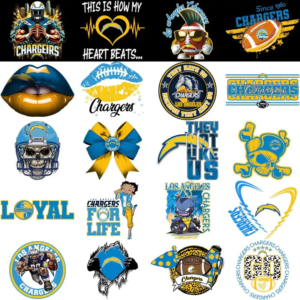 45 Los Angeles Chargers V3 Football Designs Bundle PNG