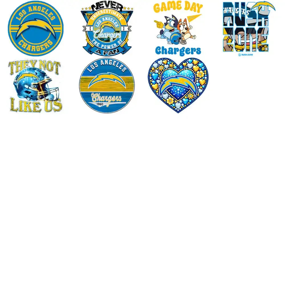 45 Los Angeles Chargers V3 Football Designs Bundle PNG