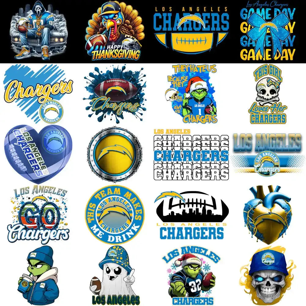 45 Los Angeles Chargers V4 Football Designs Bundle PNG