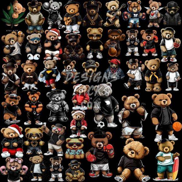 Print-ready teddy bear designs for DTF, DTG, embroidery & tumbler wraps — PNG, SVG, PES files