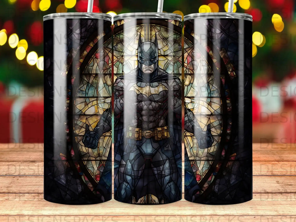 Batman in stained glass, a tumbler design.