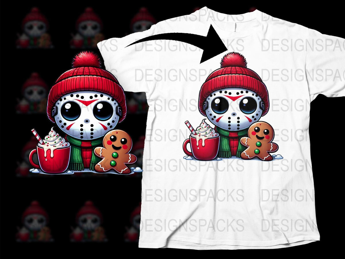 Cute Winter Owl T-Shirt, Red Beanie Hat, Gingerbread Cookie, Holiday Graphic Tee, Unisex Adult Clothing