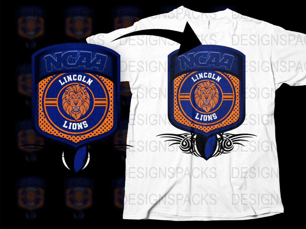 NCAA Lincoln Lions Graphic T-Shirt, College Sports Team Tee, Blue and Orange Lion Logo Shirt