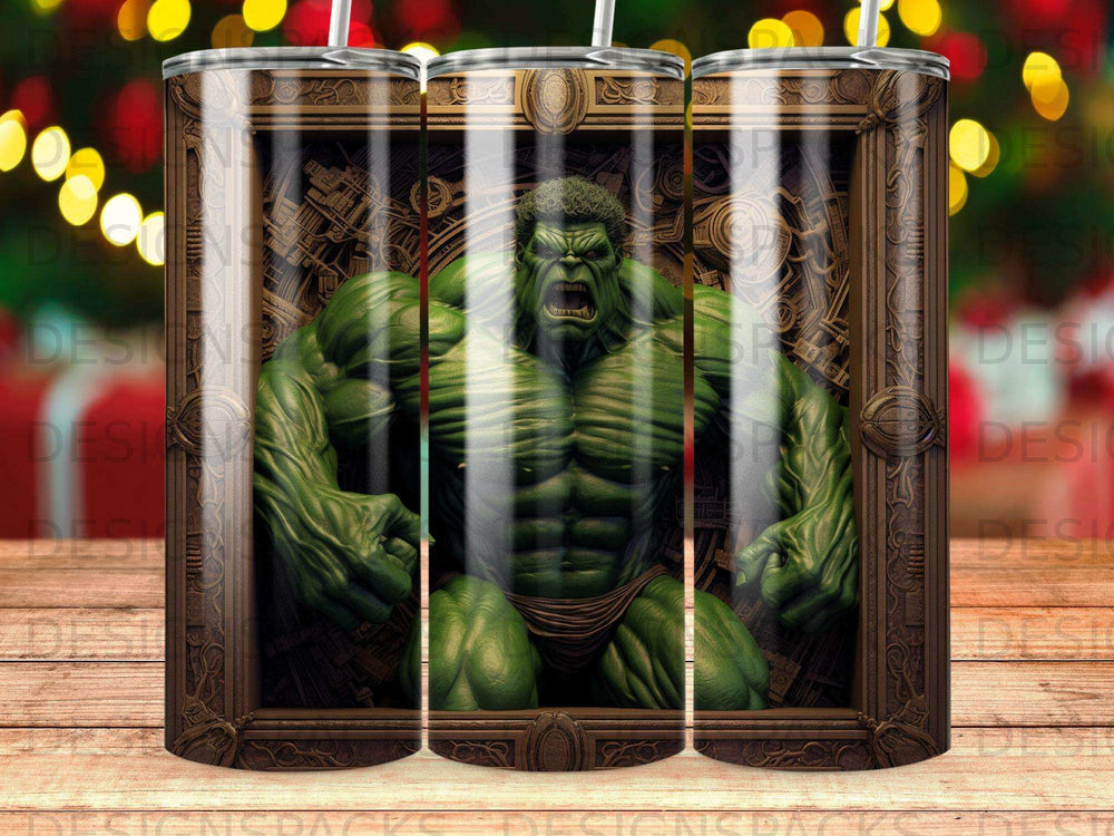 Hulk character illustration framed in a dark wood border.