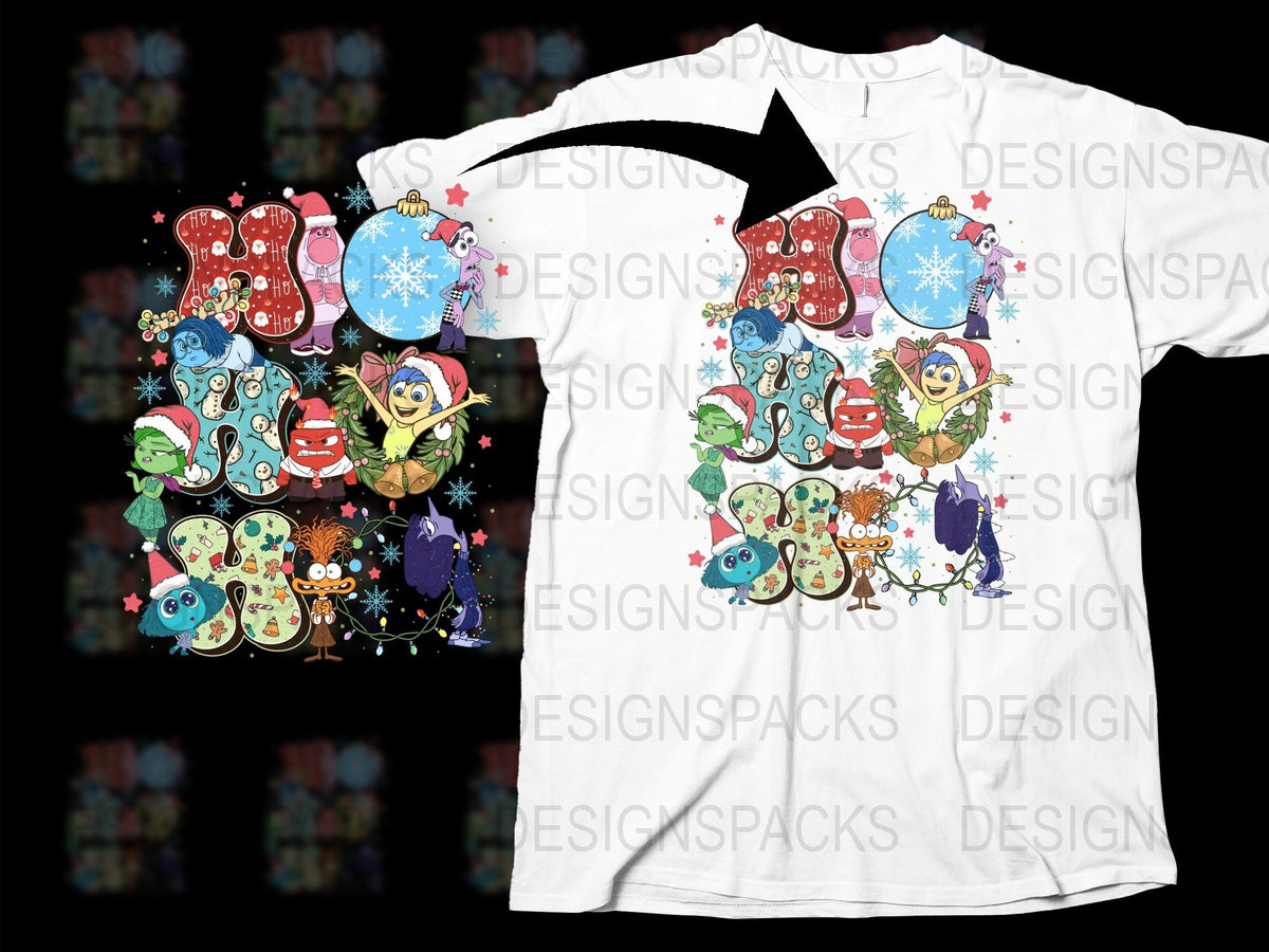 Colorful Holiday T-Shirt with Cartoon Christmas Characters, Festive Kids Tee, Winter Apparel