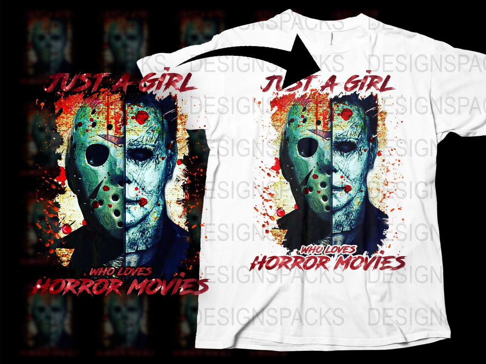 Just a Girl Who Loves Horror Movies T-Shirt, Jason Mask Graphic Tee, Halloween Fashion Shirt