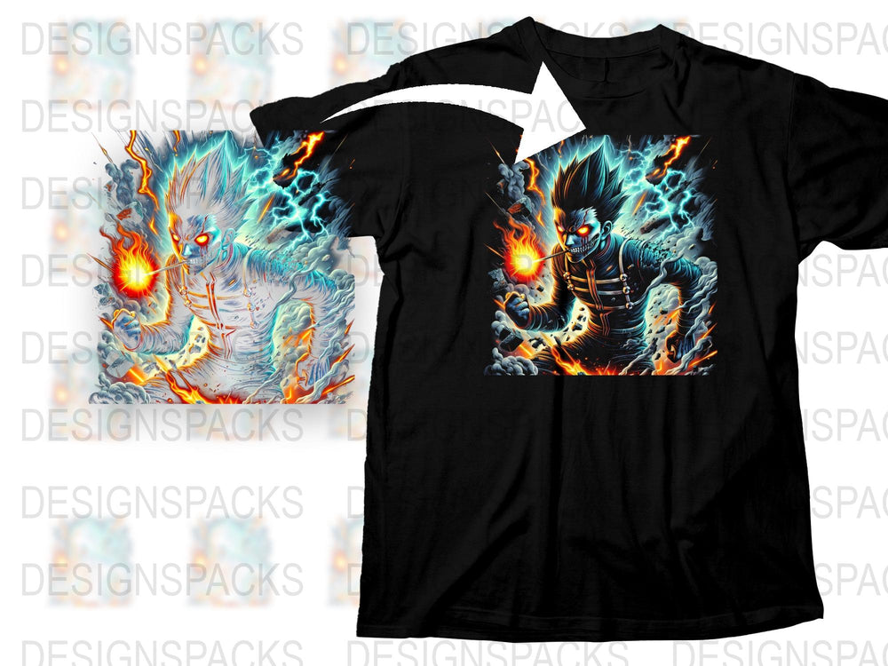 Men's Graphic Tee, Flame Wolf Design, Fantasy Animal, Electric Blue Fire, Casual Streetwear, Unique Illustration, Bold Colors, Cotton