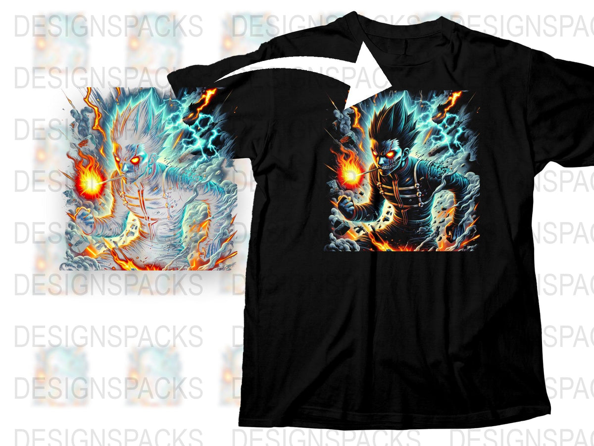 Men's Graphic Tee, Flame Wolf Design, Fantasy Animal, Electric Blue Fire, Casual Streetwear, Unique Illustration, Bold Colors, Cotton