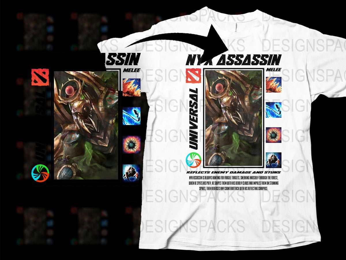 Nix Assassin Dota 2 Gaming T-Shirt, White Graphic Tee, eSports Fan Apparel, Unisex Merchandise, Video Game Clothing, High-Quality Print
