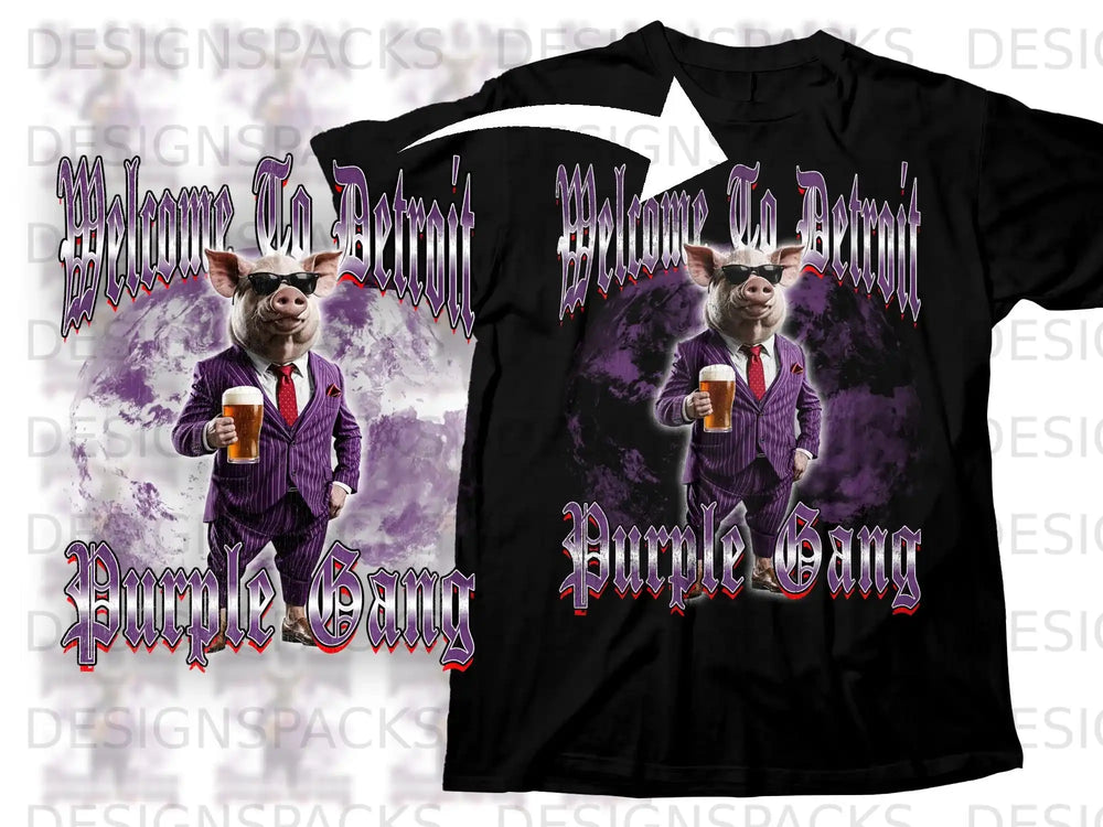 Welcome To Detroit Purple Gang Pig in Suit T-Shirt