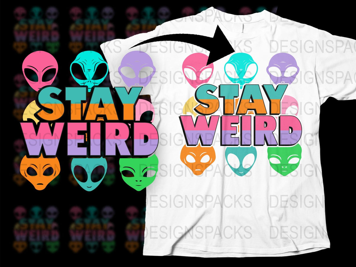 Stay Weird Alien Faces T-Shirt, Colorful Extraterrestrial Graphic Tee, Unisex Casual Streetwear, Unique Sci-Fi Clothing