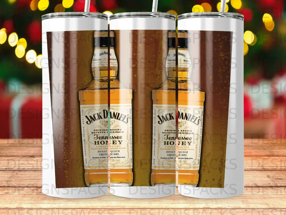 Two Jack Daniel's Tennessee Honey whiskey bottles with label details on a blurred background.