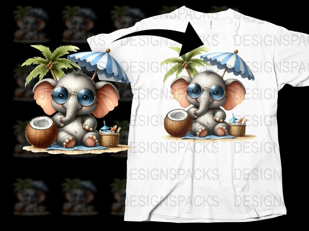 Cute Elephant Graphic T-Shirt, Tropical Palm Tree Design, Unisex Kids' Tee, Fun Animal Print Top