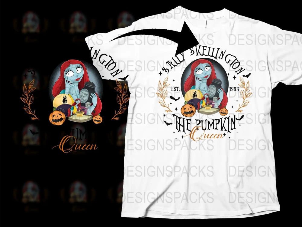Halloween T-Shirt 'The Pumpkin Queen' Graphic Tee, Spooky Sally Design, Autumn Festival Apparel, Unique Gift for Halloween Lovers