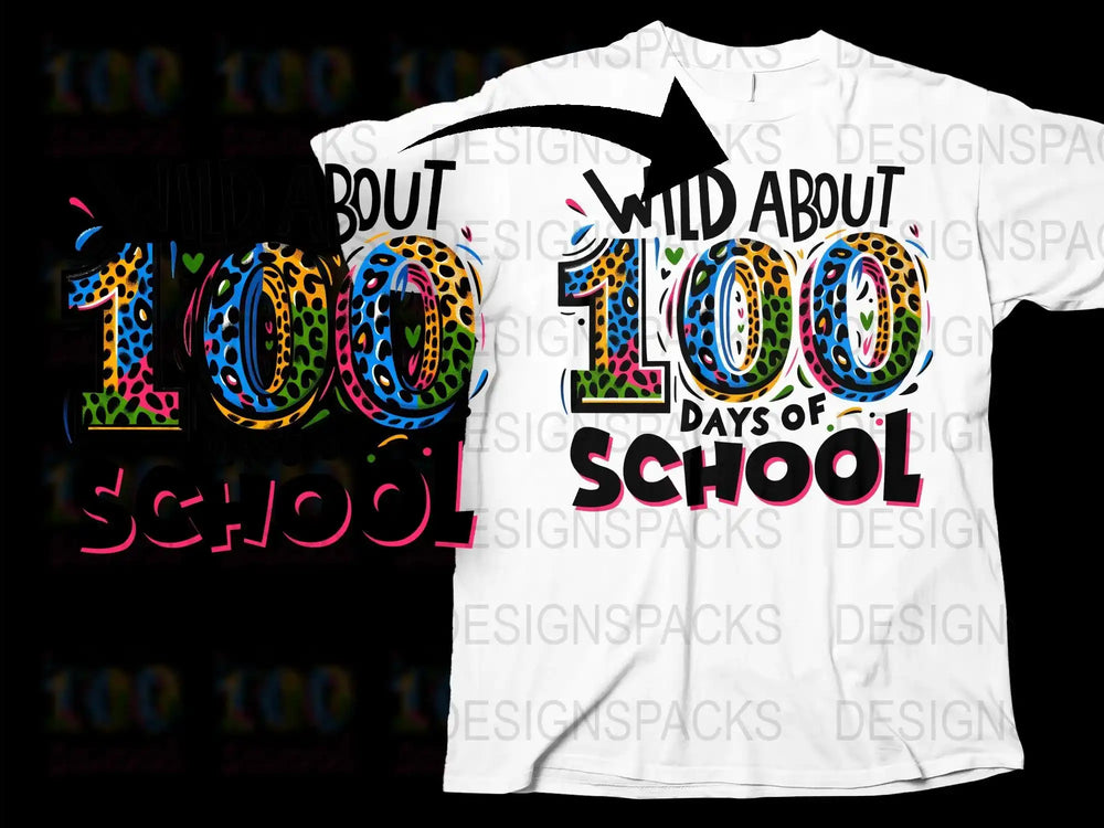 Colorful 100 Days of School T-Shirt, Wild About School, Teacher Celebration, Kids Educational Milestone Tee, Bright Graphic Design