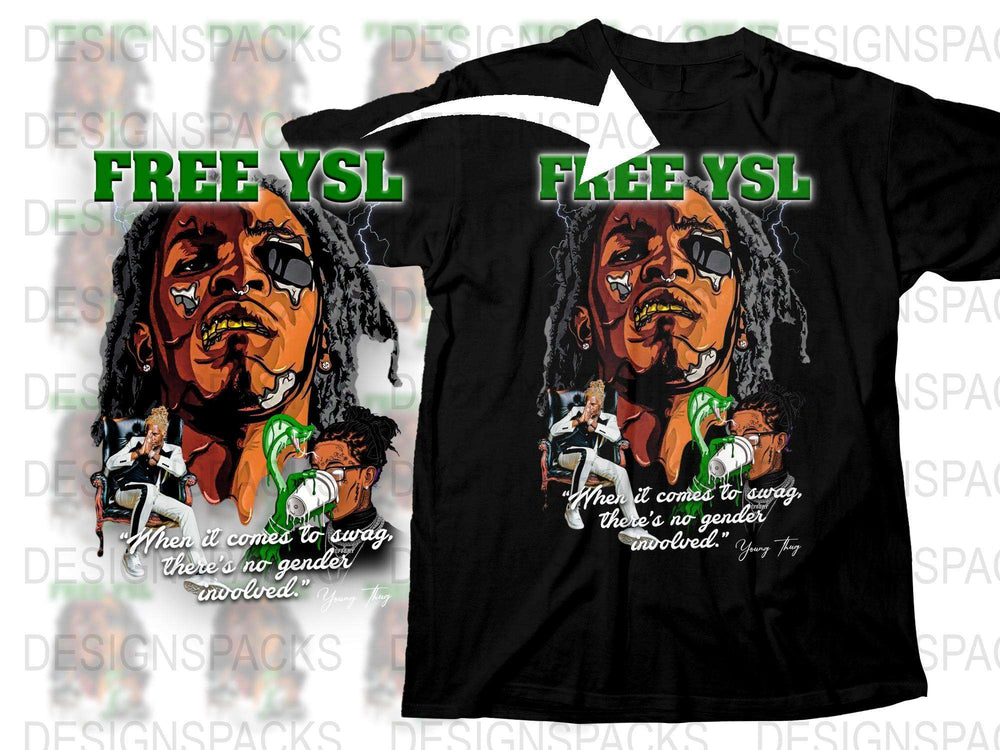 Hip Hop Graphic Tee, Free YSL Rapper Design, Unisex Black T-Shirt, Urban Streetwear Style
