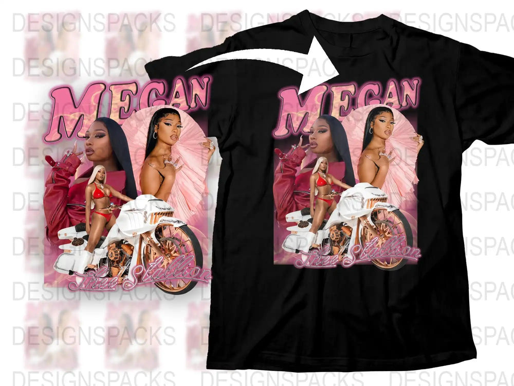 Megan Graphic T-Shirt, Pink Motorcycle Theme, Urban Fashion Tee, Stylish Women's Casual Outfit