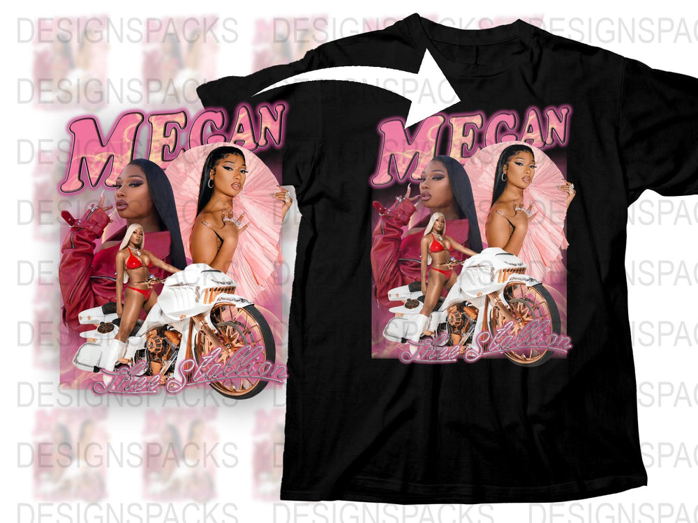 Megan Graphic T-Shirt, Pink Motorcycle Theme, Urban Fashion Tee, Stylish Women's Casual Outfit