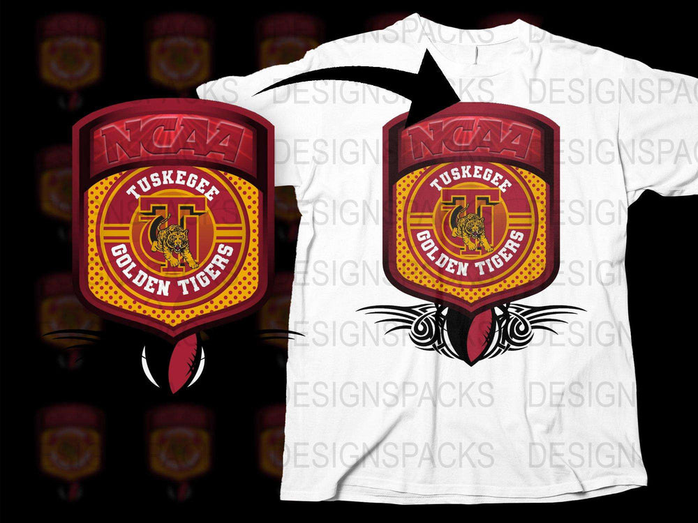 Tuskegee Golden Tigers NCAA Logo T-Shirt, College Sports Graphic Tee, Red and White Cotton Shirt