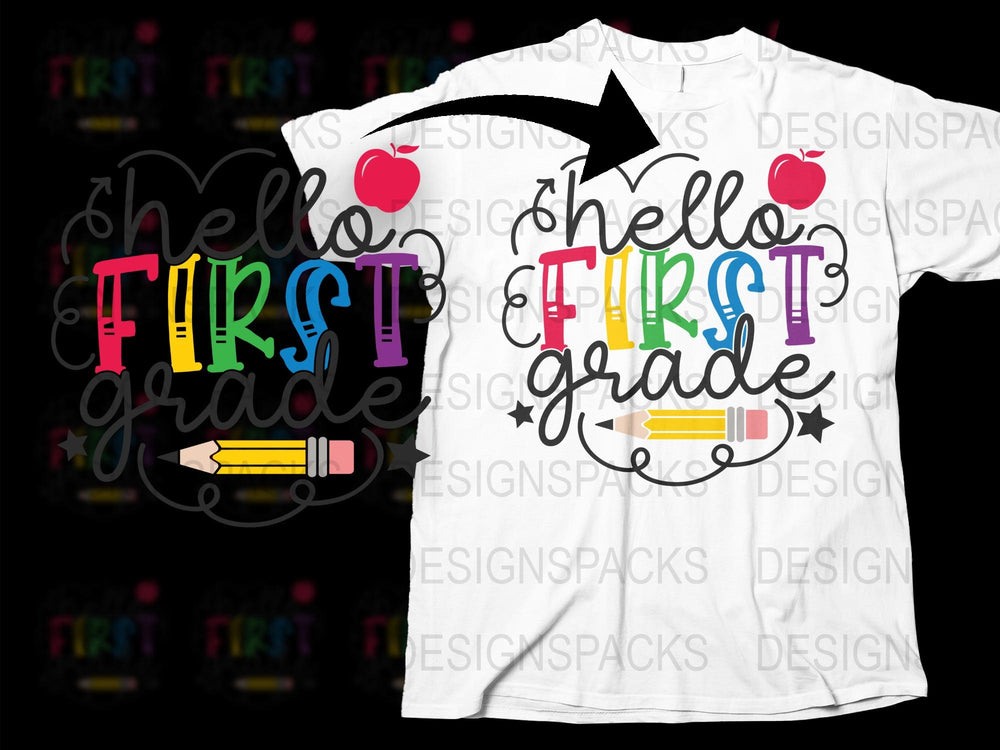 Hello First Grade T-Shirt, Colorful Back to School Teacher Shirt, Cute Elementary School Outfit