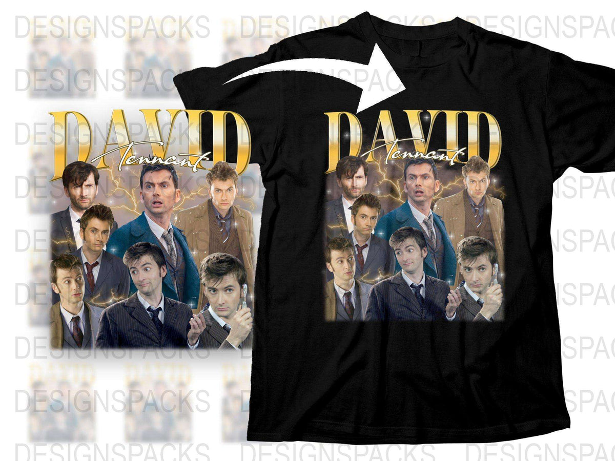 David Tennant Graphic T-Shirt, Fan Art Tee, Multiple Poses, TV Show Actor, Gift for Fans, Unisex Black Cotton Shirt