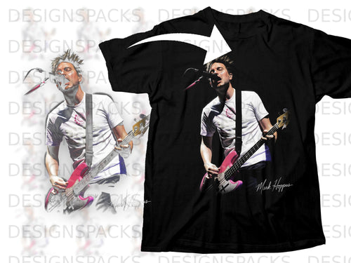 Black t-shirt featuring Mark Hoppus playing a pink bass guitar.