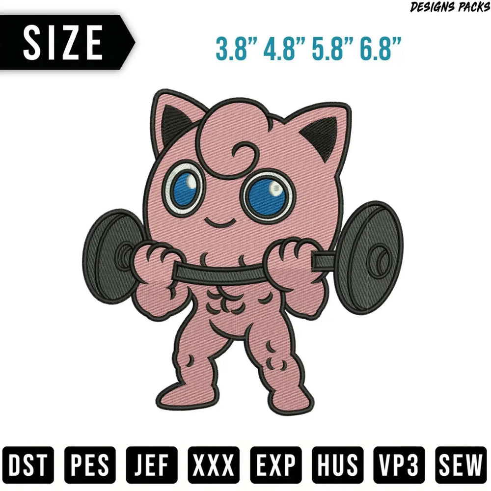 Buff Jigglypuff holding a barbell, with size and file format options.
