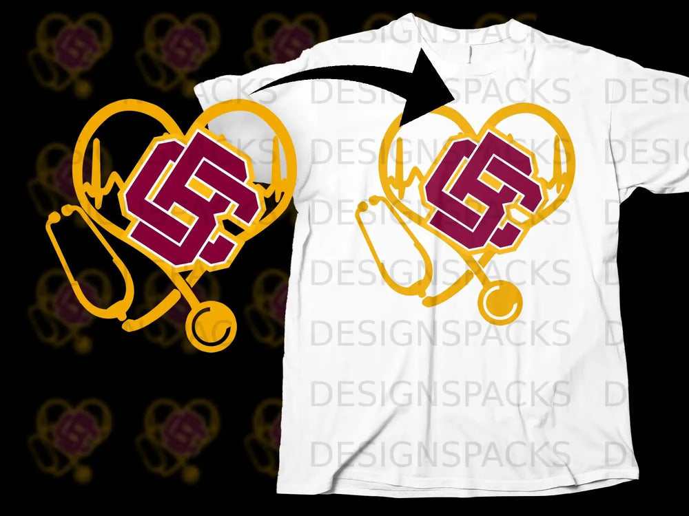 Heart and Stethoscope Design with Initials T-Shirt