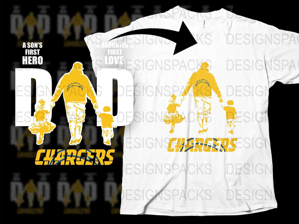 Chargers Dad Hero T-shirt Fathers Day Gift, Son's First Hero Graphic Tee, Football Fan Custom Shirt for Dads, Unique Men's Apparel