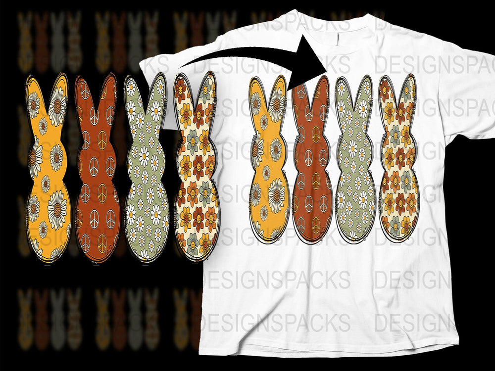 Colorful Floral Bunny Pattern T-Shirt, Cute Rabbit Print Shirt for Easter, Spring Casual Wear Cotton Top