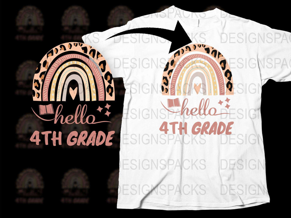 Hello 4th Grade T-Shirt, Kids School Welcome Tee, Rainbow Graphic Print, Unisex Children's Clothing, Back to School Outfit