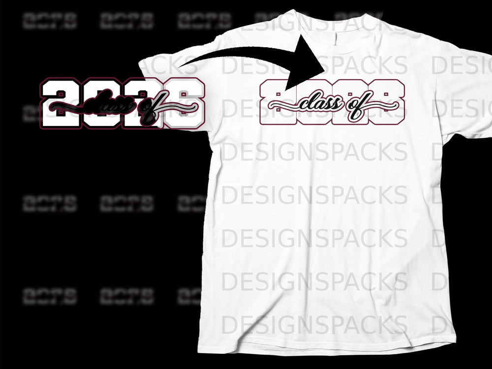 White t-shirt with "2028 class of 2028" text graphic.
