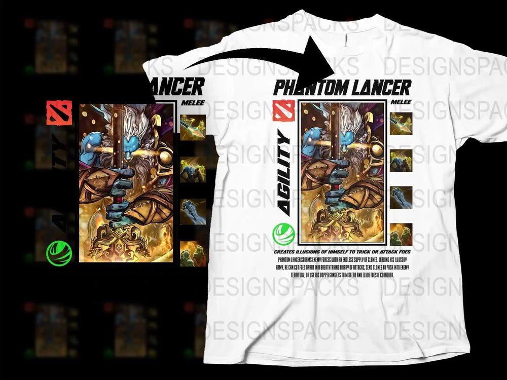 Phantom Lancer Dota 2 Inspired T-Shirt, Gaming Graphic Tee, Men's White Cotton Shirt, Unique Video Game Apparel, Fan Art Merchandise