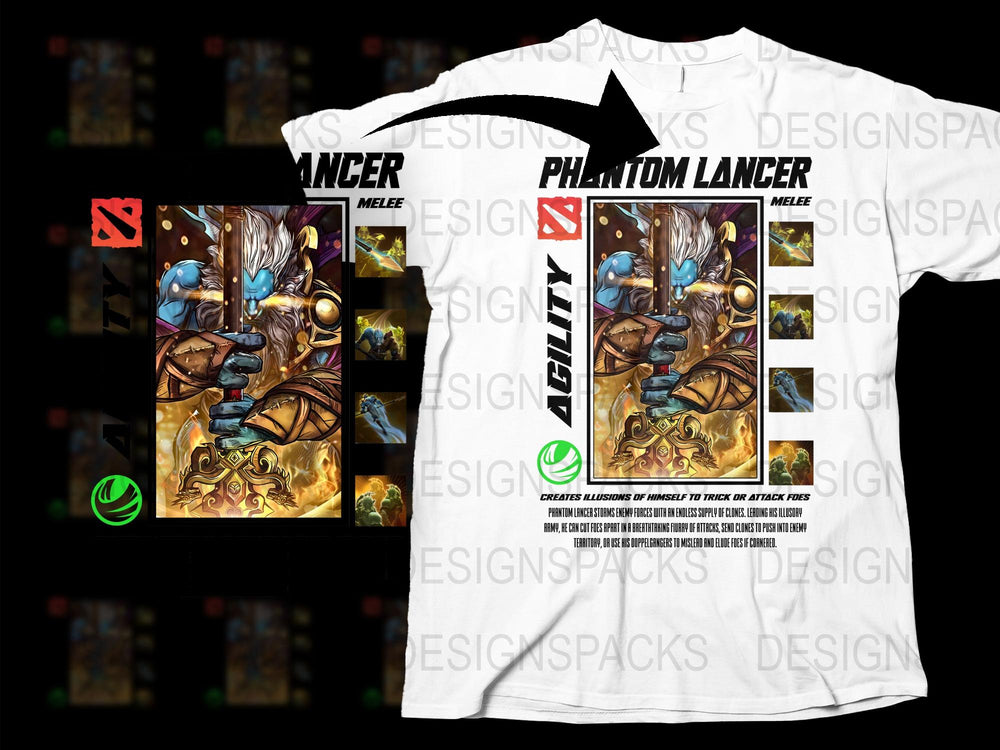 Phantom Lancer Dota 2 Inspired T-Shirt, Gaming Graphic Tee, Men's White Cotton Shirt, Unique Video Game Apparel, Fan Art Merchandise