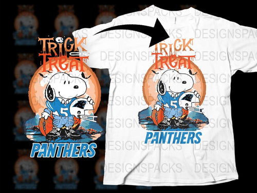 Trick or Treat Panthers Halloween T-Shirt, Cute Ghost Dog Graphic Tee, Festive Fall Apparel
