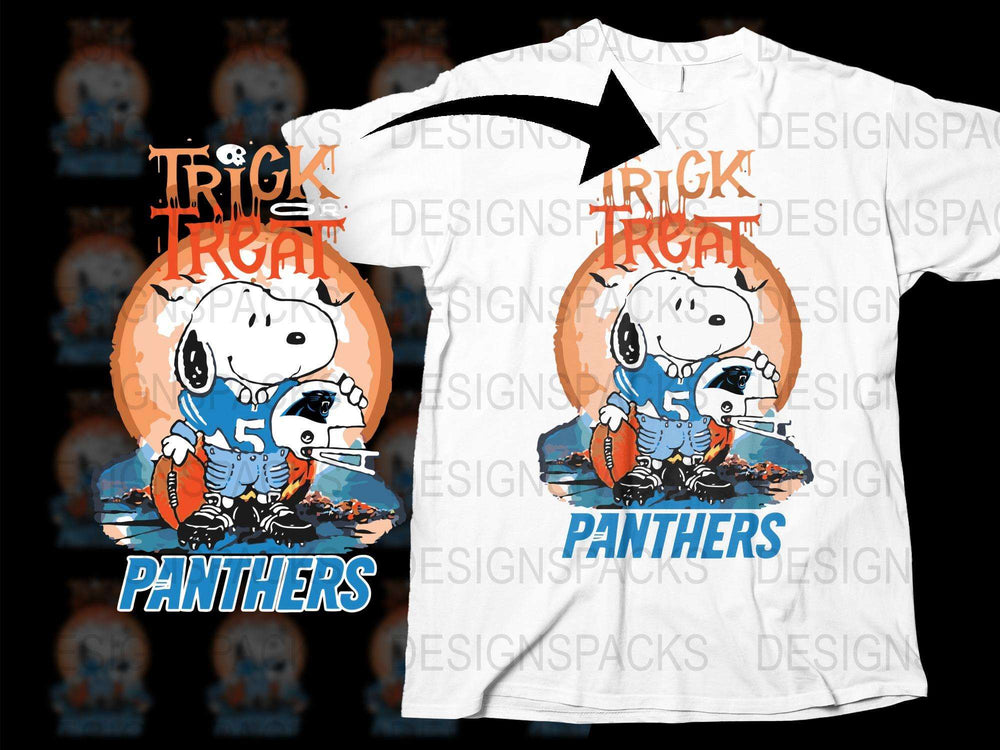 Trick or Treat Panthers Halloween T-Shirt, Cute Ghost Dog Graphic Tee, Festive Fall Apparel