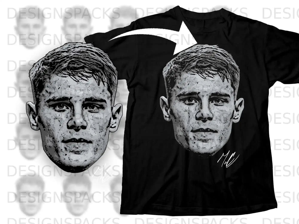 Realistic Face Graphic T-Shirt with Autograph Design