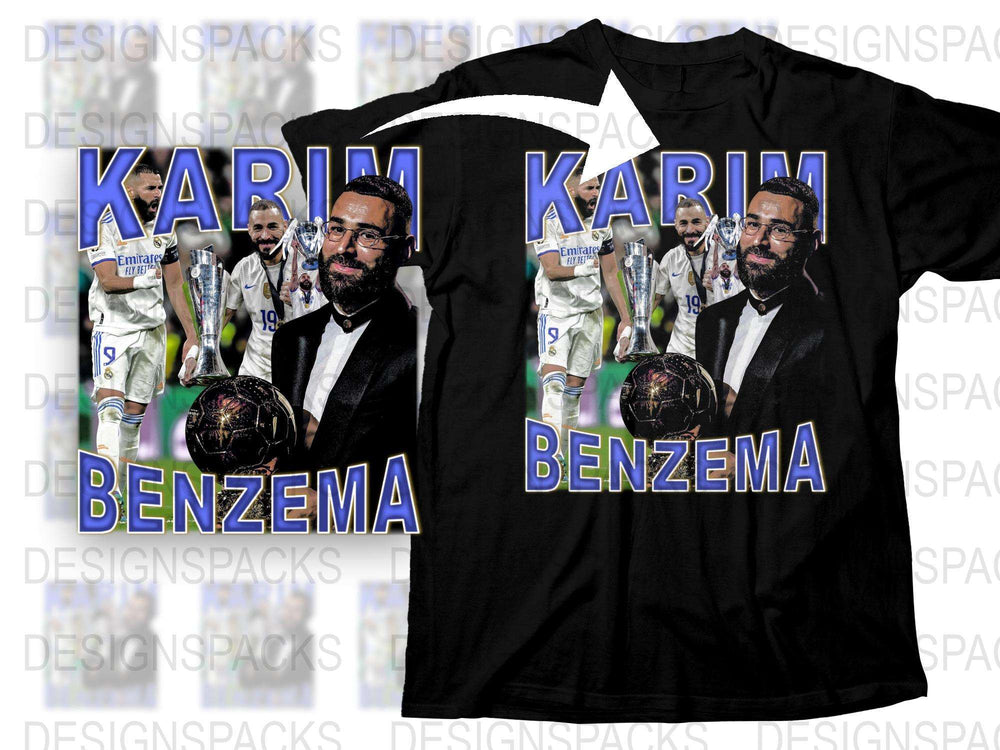 Karim Benzema Graphic T-Shirt, Soccer Star Player Print, Sports Fan Apparel, Casual Black Tee, Gift for Football Fans