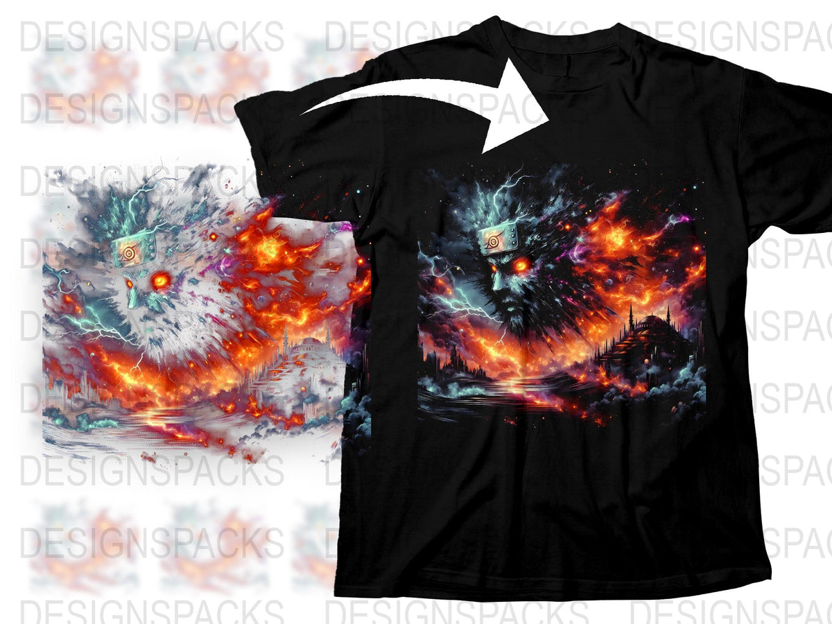 Men's Graphic T-Shirt with Cosmic Wolf Design, Vibrant Galaxy Print, Fantasy Art Clothing, Unique Space Themed Apparel