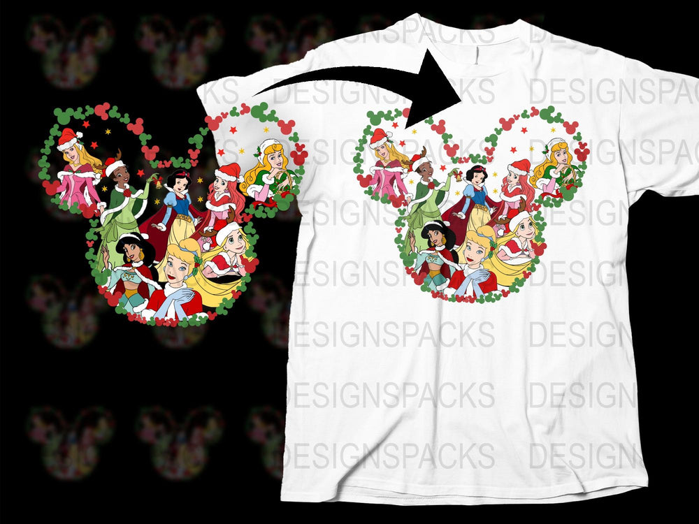 Disney Princess T-Shirt, Kids White Tee, Colorful Cartoon Characters, Girls Birthday Gift, Festive Apparel