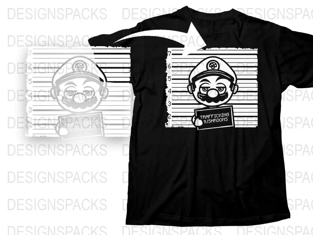 Trendy Black T-Shirt with Graphic Mushroom Design, Casual Streetwear Top for Men and Women