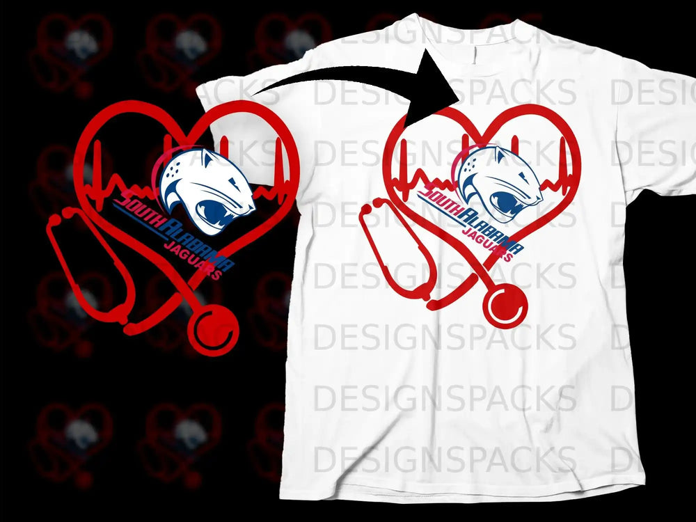 South Alabama Jaguars Stethoscope Heartbeat Design Shirt